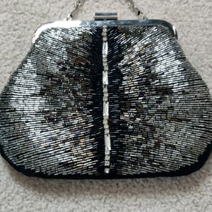 Coldwater Creek Beaded Crossbody/Clutch Black Satin Handbag